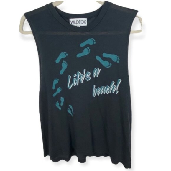 Wildfox Life is a Beach Muscle Tee Tank Grey Small T-Shirt Made in USA Bohemian - Picture 2 of 9